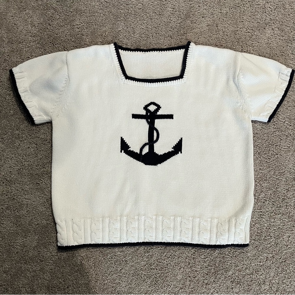 Vintage 80s 90s Cable Knit Nautical Anchor Sweater M Old Money Preppy Oversized